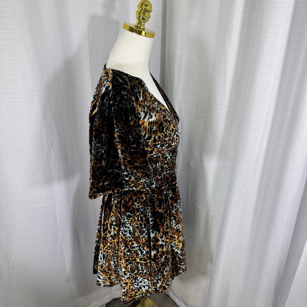 NEW Anthropologie Short Sleeve Velvet Animal Print Mini Dress Womens Small $188 - Picture 5 of 13